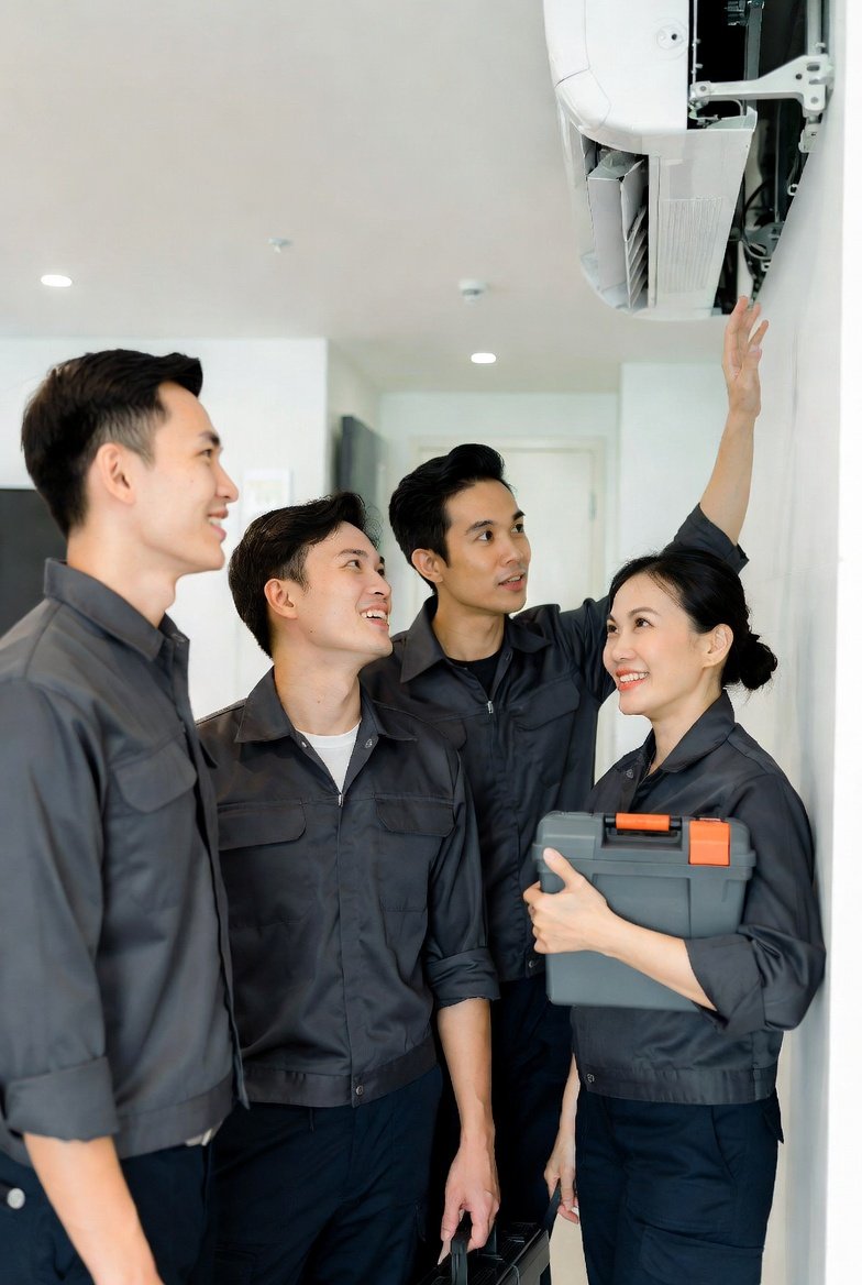 Professional LWS technician team on a Singapore installation site